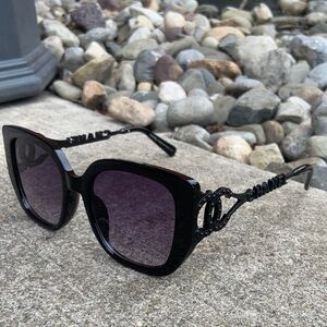 CHANEL Black Sunglasses with Purple Tint